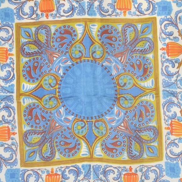 Liberty of London Orange and Blue Silk Scarf - Ornate Floral Very Good - Picture 2 of 5